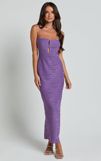 Beverly Midi Dress - Textured Cut Out Dress in Purple