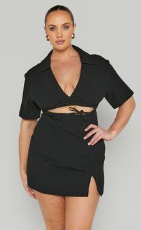 Marsha Mini Dress - Cut Out Short Sleeve Dress in Black