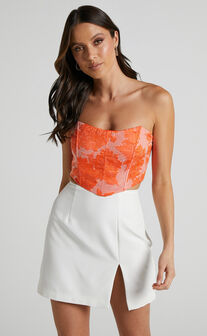 Brailey Top - Bustier Top in Orange Jacquard