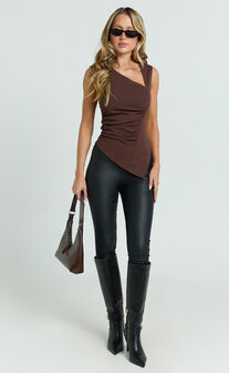 Sullivan Top - Sleeveless Asymmetrical Cut Out Top in Chocolate