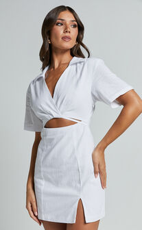 Marsha Mini Dress - Cut Out Short Sleeve Dress in White