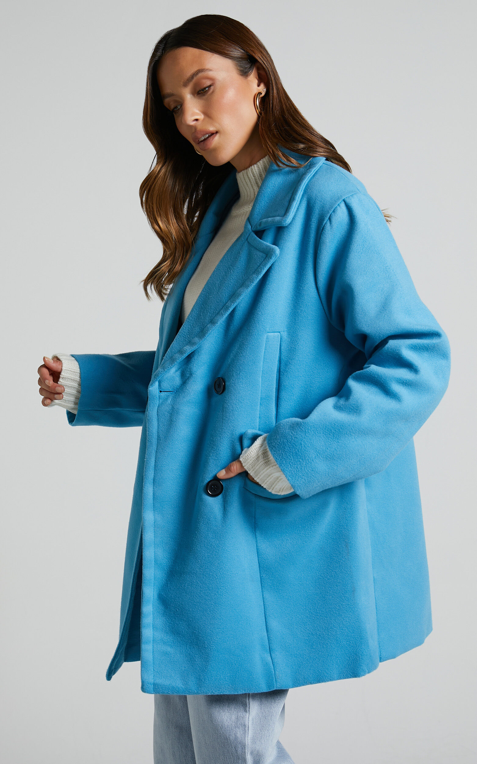 Pimkie tailored coat in pale blue store