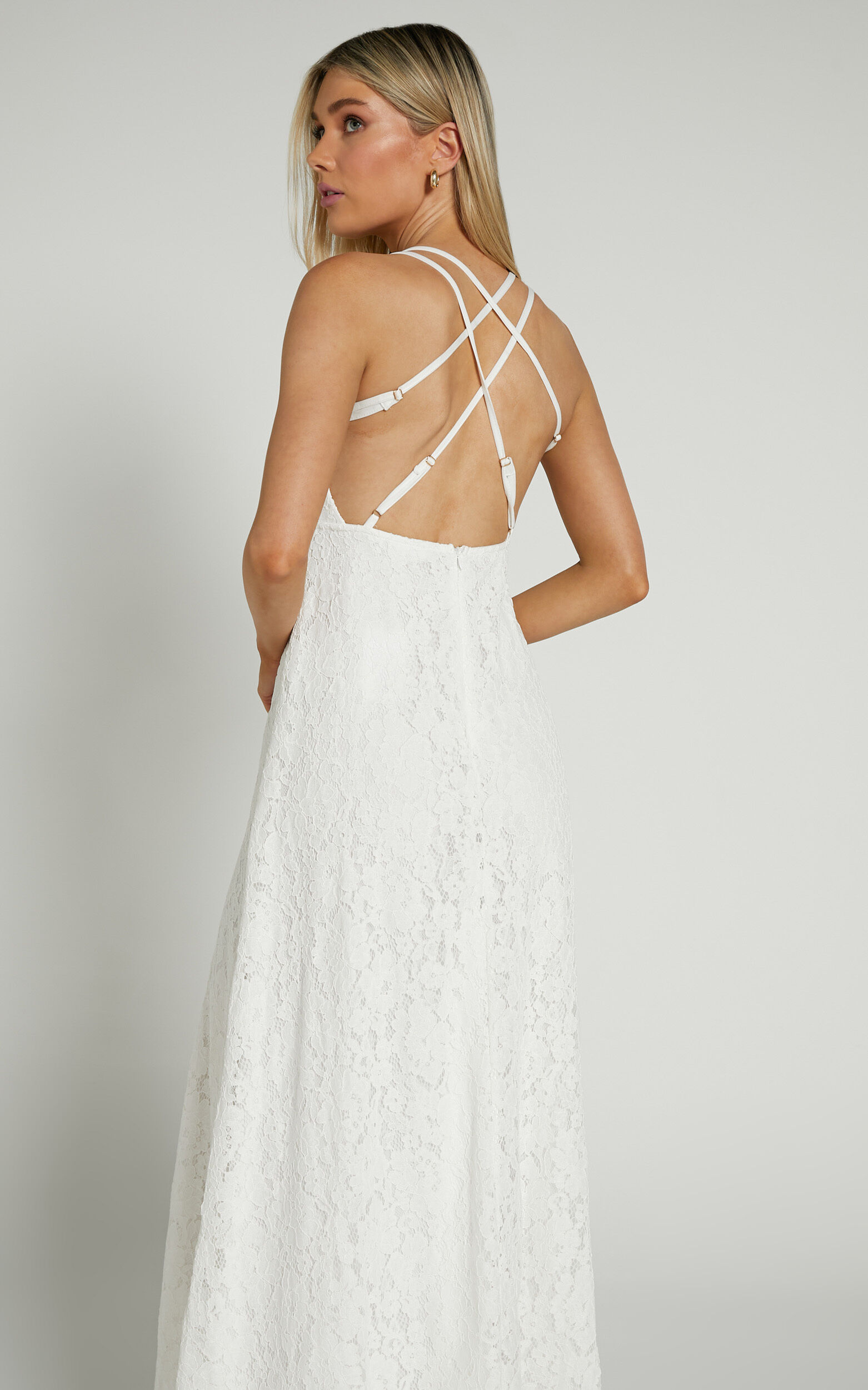 White lace sale backless maxi dress