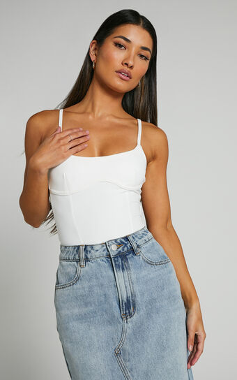 Daramie Bodysuit - Underbust Detail Bodysuit in White