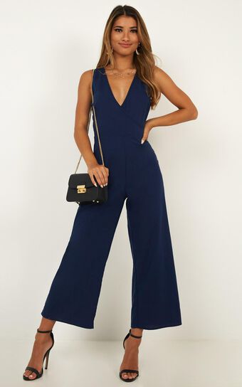 Clear As Crystal Jumpsuit In Navy Linen Look