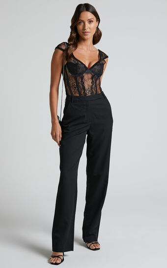 Ernez Pants - High Waisted Tailored Straight Pants in Black