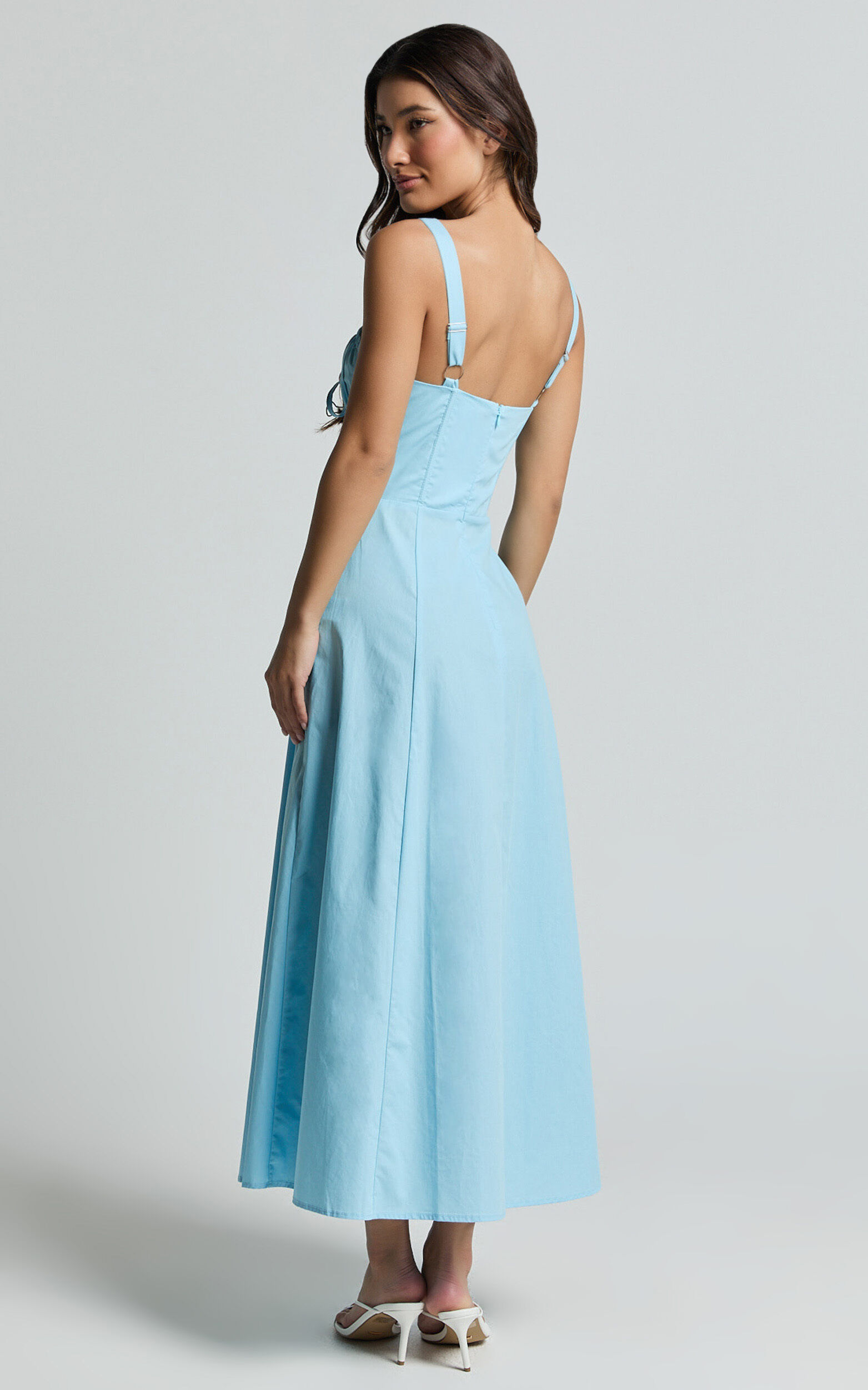 Maiya Midi Dress - Tie Front Fitted Bodice Dress in Blue | Showpo USA