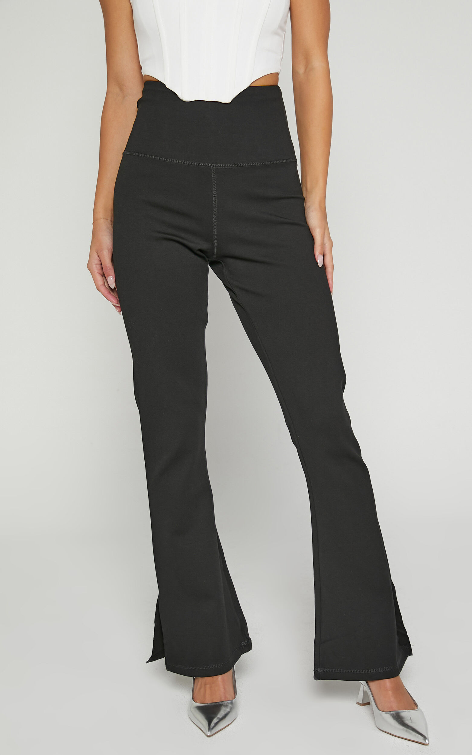 Beau Pants - High Waisted Split Hem Flare Pants in Black