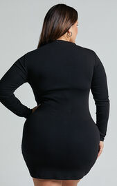 Marleen Mini Dress - Wrap Front Long Sleeve Bodycon Dress in Black | Showpo