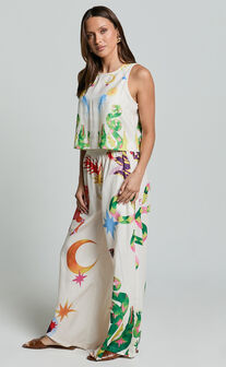 Arianne Two Piece Set - Relaxed Crop Top & Wide Leg Pant Set in Multi
