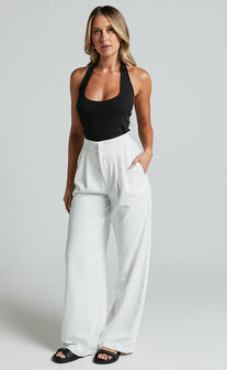 Icie Pants - High Waisted Tweed Wide Leg Pants in White & Black