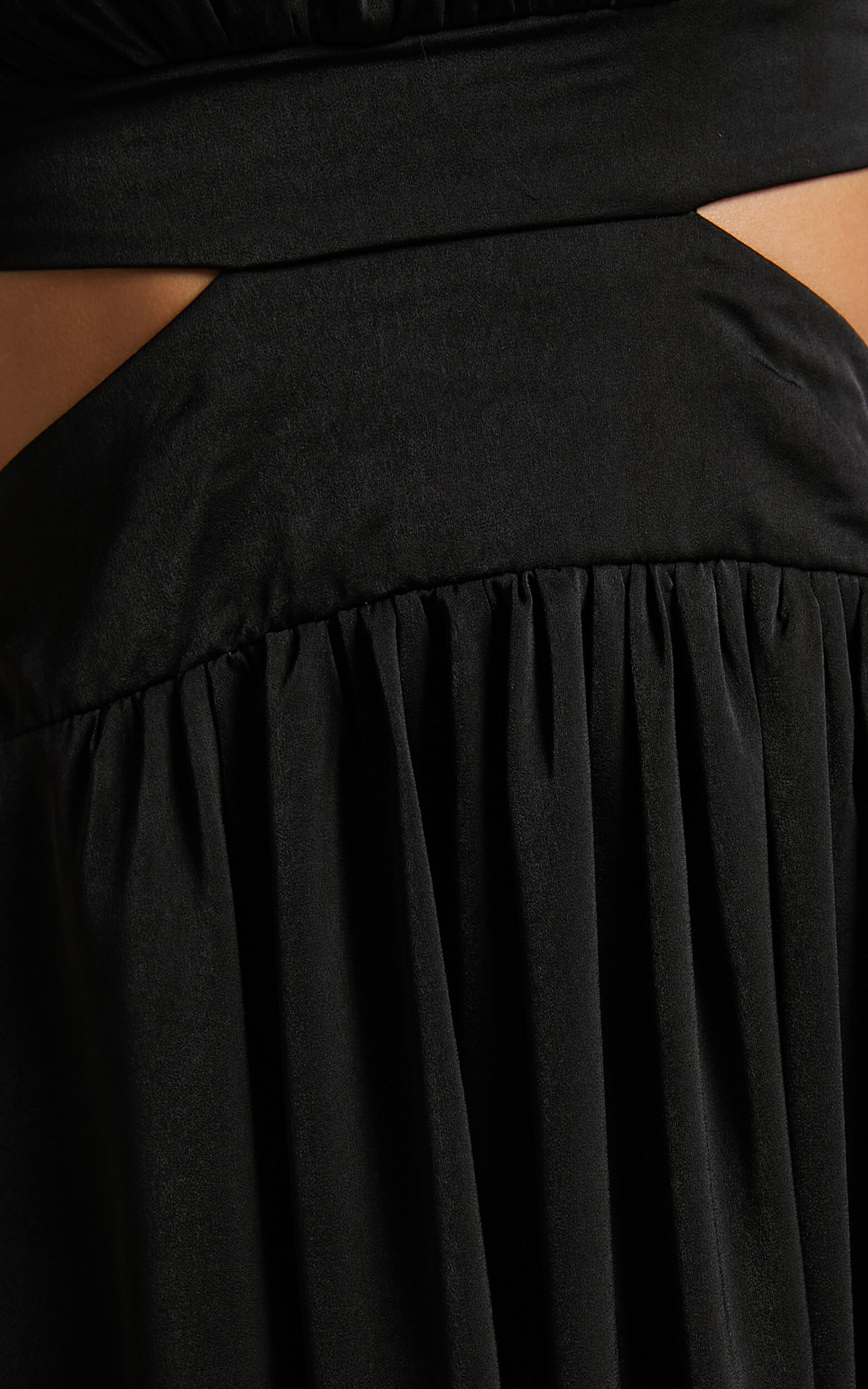 Natalyah Midi Dress - Mock Neck Cut Out Gathered Dress in Black ...