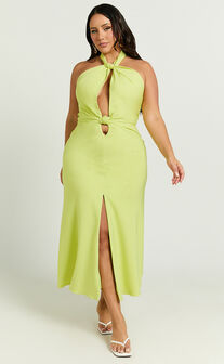 Amalie The Label - Levine Halter Front Cut Out Midi Dress in Citrus