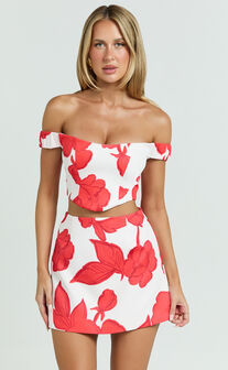Darcy Top - Off Shoulder Printed Corset Top in Bouquet Di Fiori