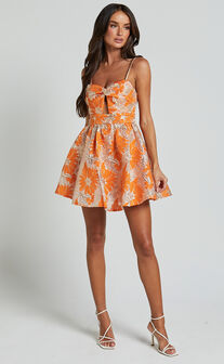 Alena Mini Dress - Sweetheart Sleeveless Cut Out Front Dress in Orange