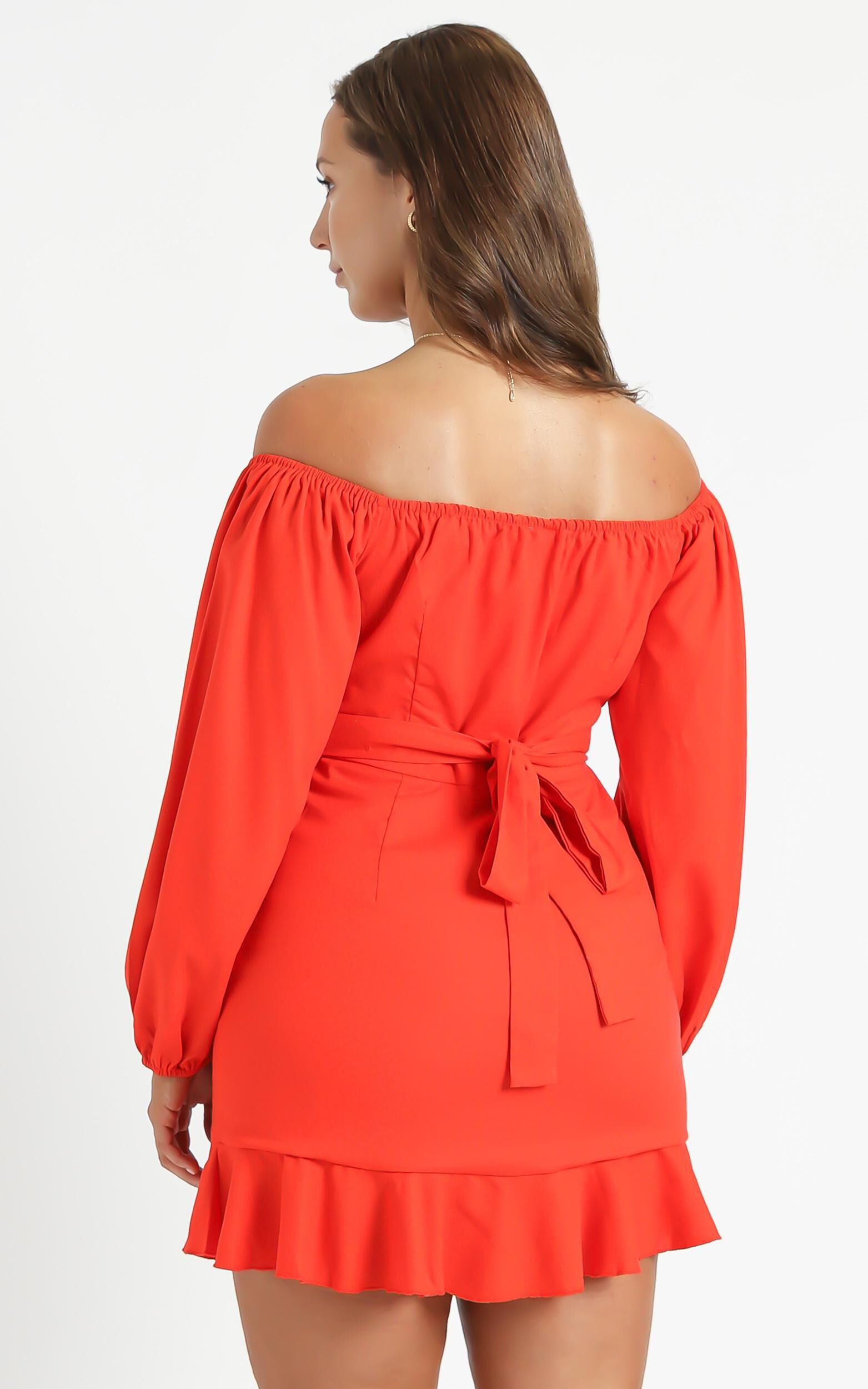 Cant Move On Off The Shoulder Mini Dress In Tangerine Linen Look | Showpo USA