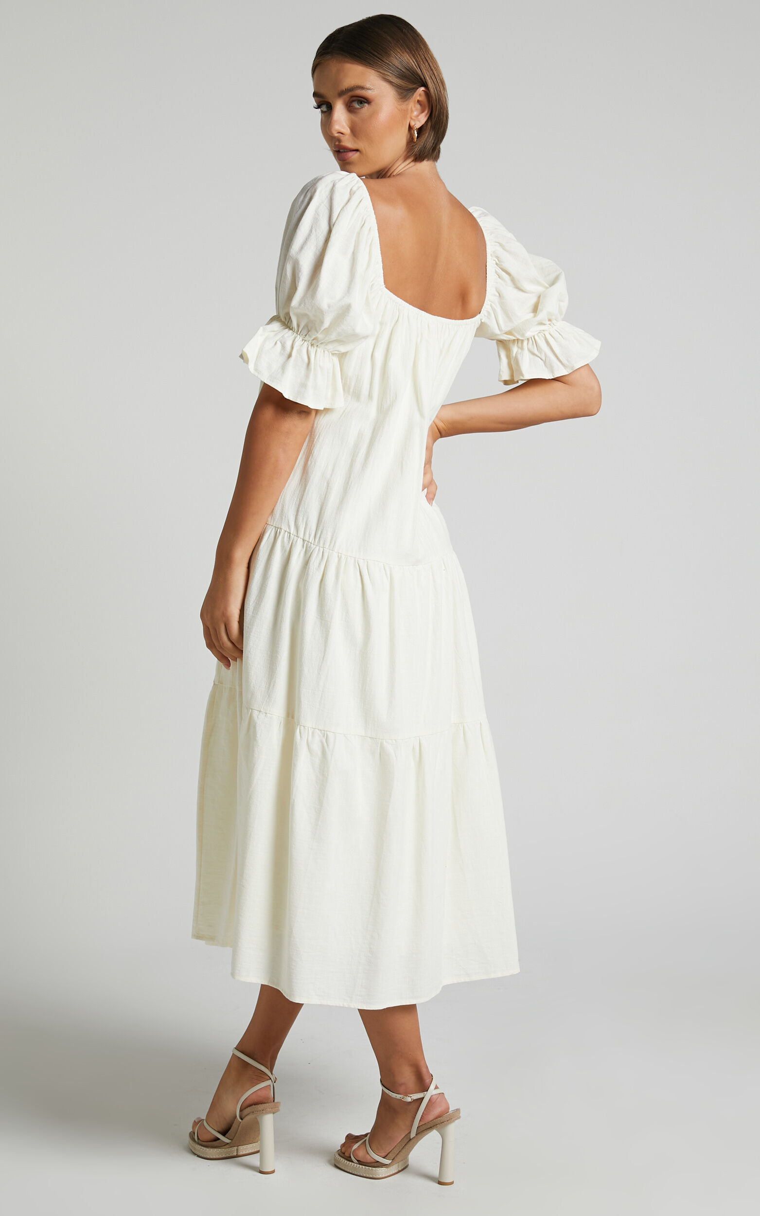 Cream tiered midi shop dress