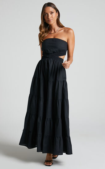 Xiomara Maxi Dress - Strapless Cut Out Tiered Dress in Black | Showpo USA
