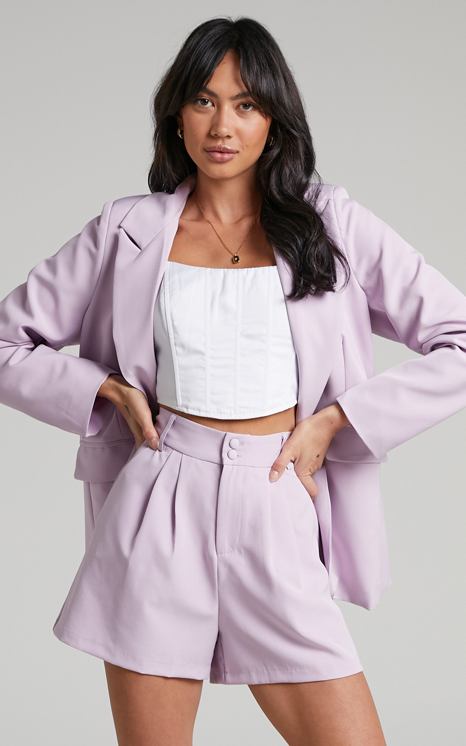 Ashesha High Waisted Tailored Suiting Shorts in Lilac - 06, PRP2