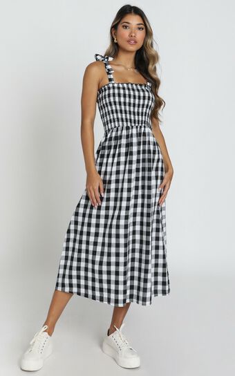 European Love Dress in Black And White Check