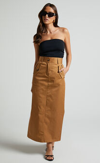 Anna Midi Skirt - High Waisted Cargo in Camel