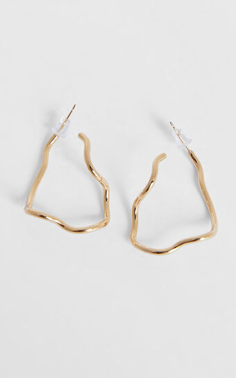 Claudia Earring - Swirl Detail Long Hoop Earring in Gold