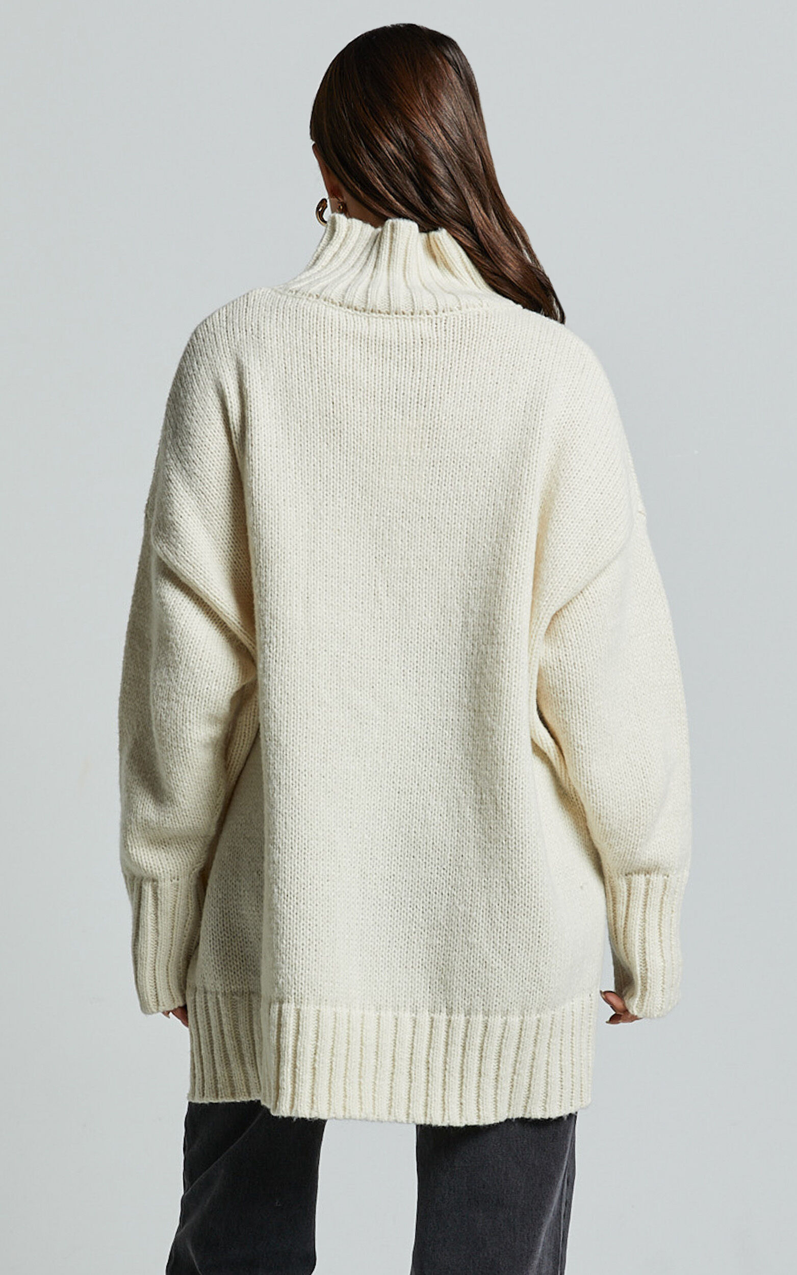 Josie Jumper Oversized Turtle Neck Recycled Knitted Jumper in Cream Showpo