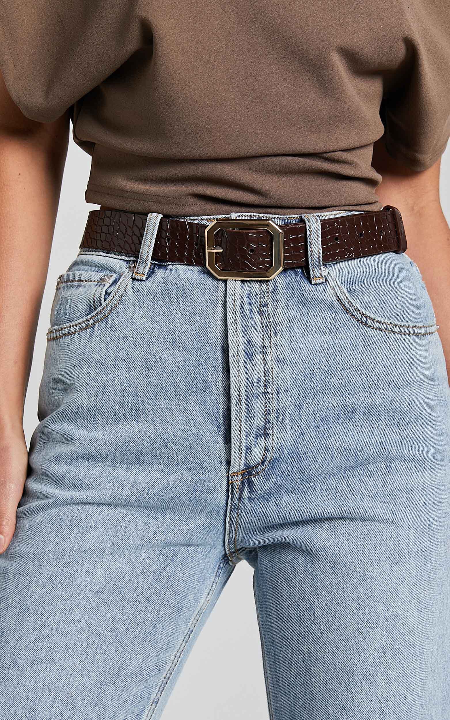 Mason Croc Square Buckle Belt in Chocolate - NoSize, BRN1