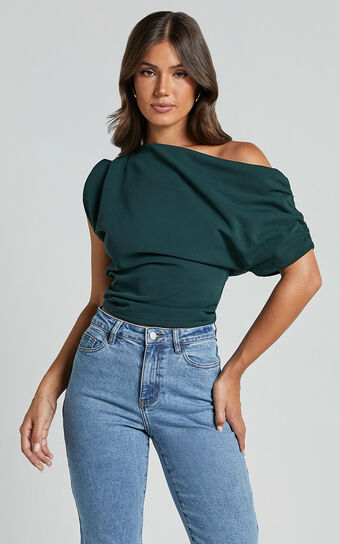 Nalfie Top - Asymmetrical Top in Forest Green