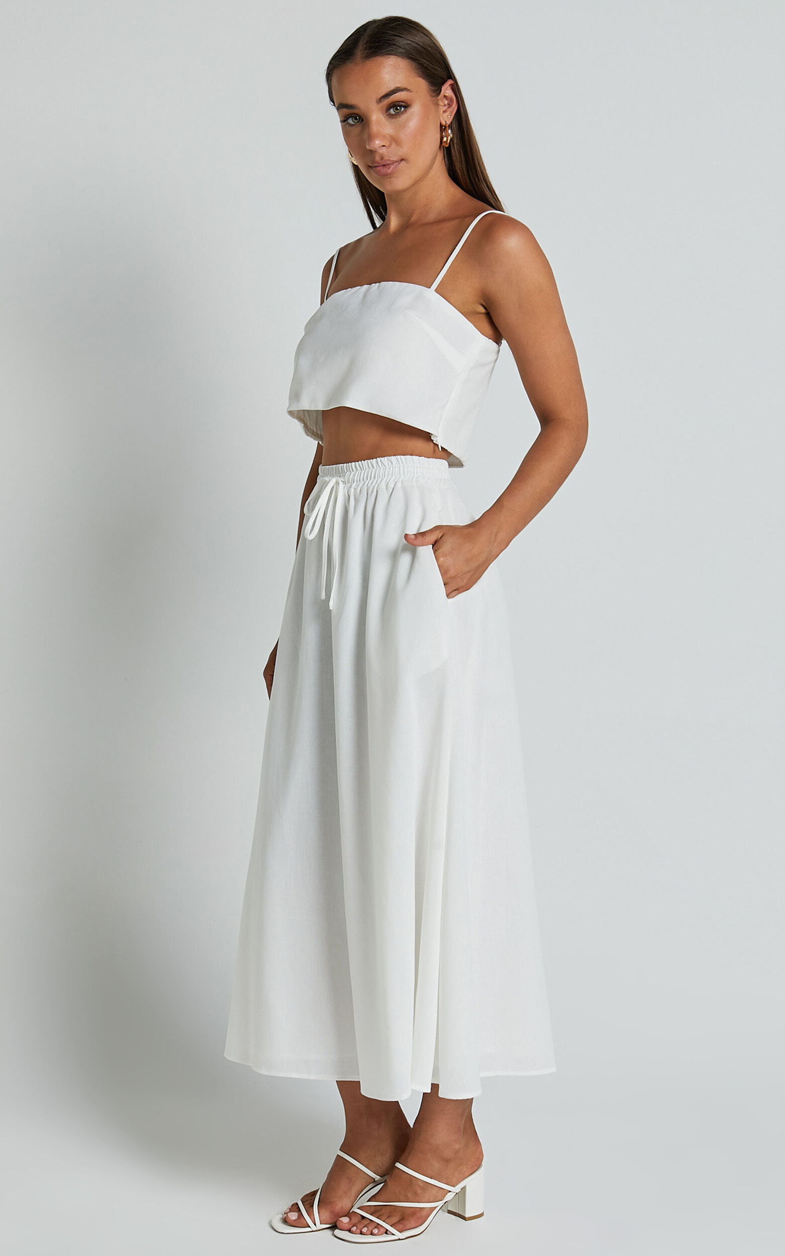 White midi skirt linen hotsell