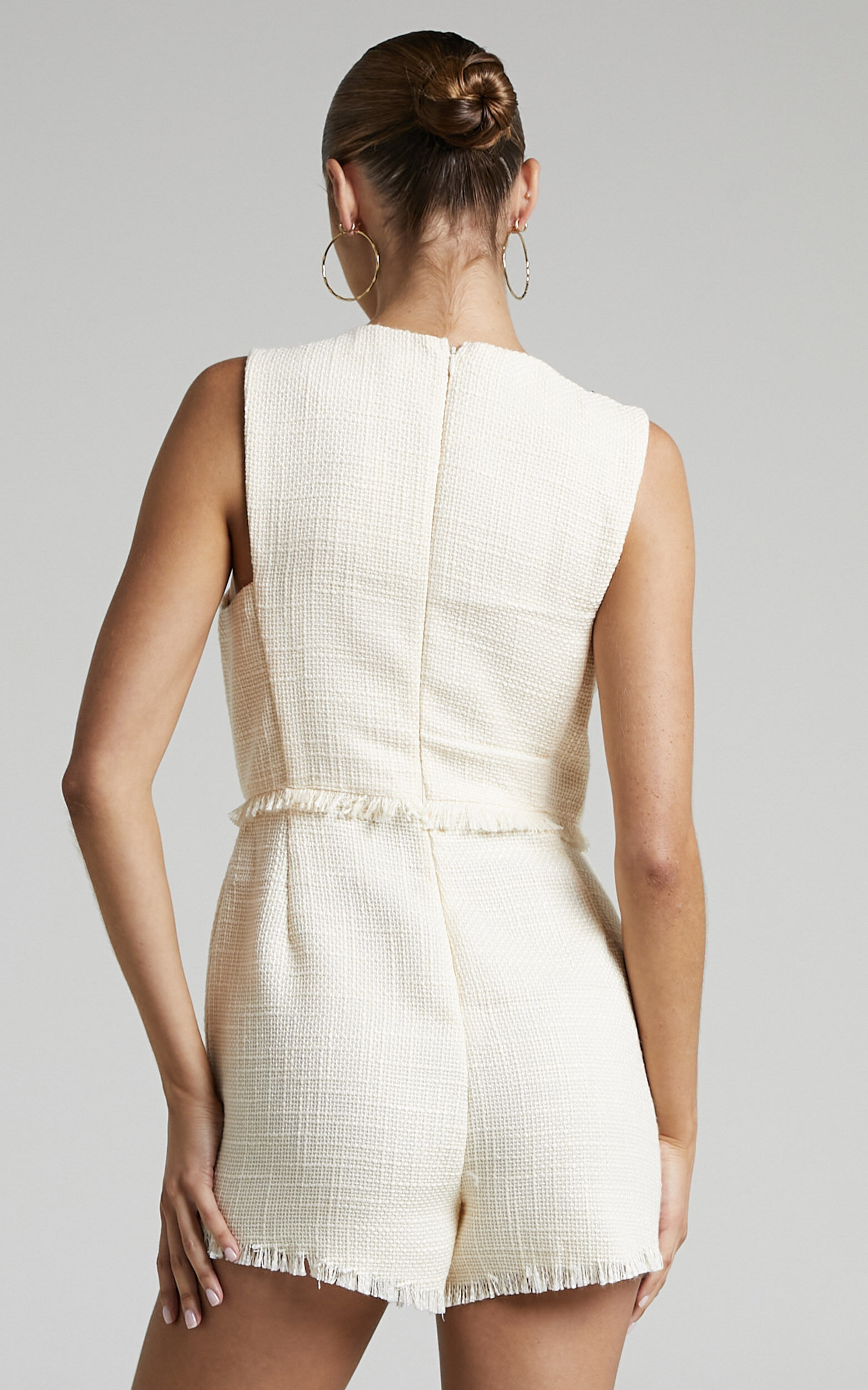 Mabelle Playsuit - Boucle Tweed Sleeveless Skort Playsuit in Cream | Showpo  USA