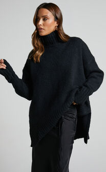 Luella Jumper - Oversized Turtle Neck Jumper in Black