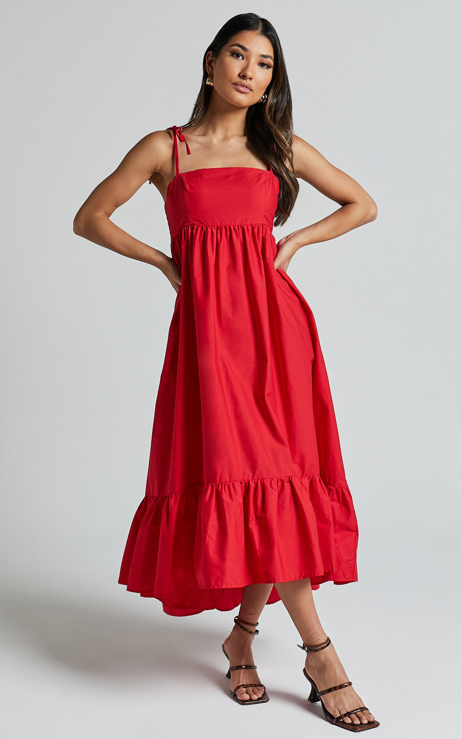 Red ruffle hem dress outlet