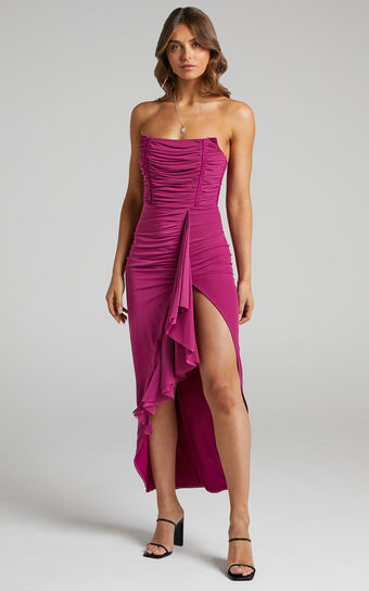 Nora Midi Dress - Corset Detailing Dress in MULBERRY