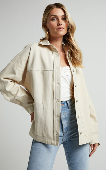 Dallas Jacket - Collared Button Through Long sleeve in Stone