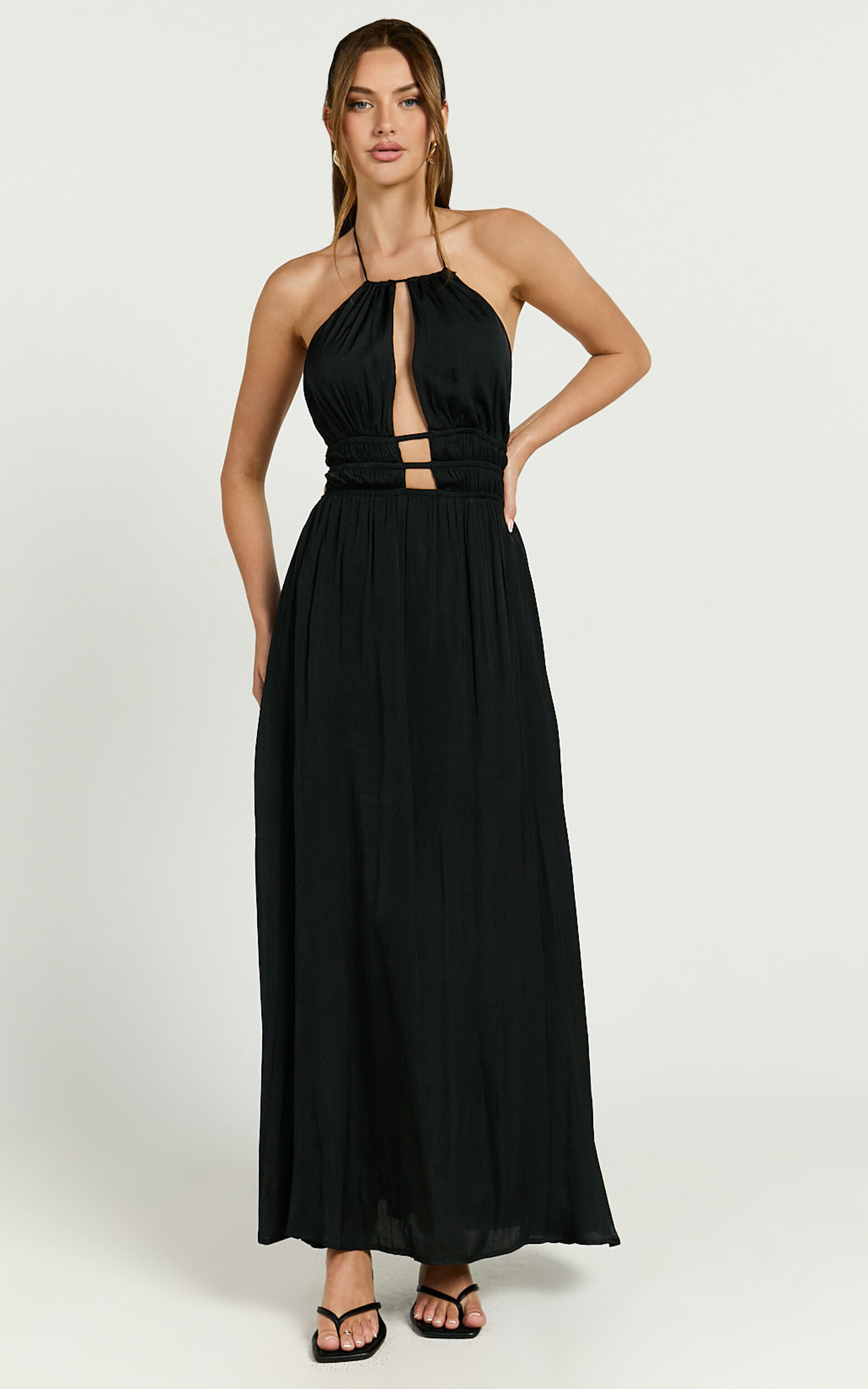 Denisa Maxi Dress - Open Back Halter Dress in Black - 06, BLK1
