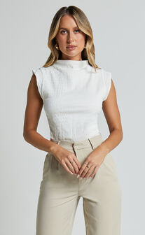 Brionne Top - High Neck Cap Sleeve Top in White