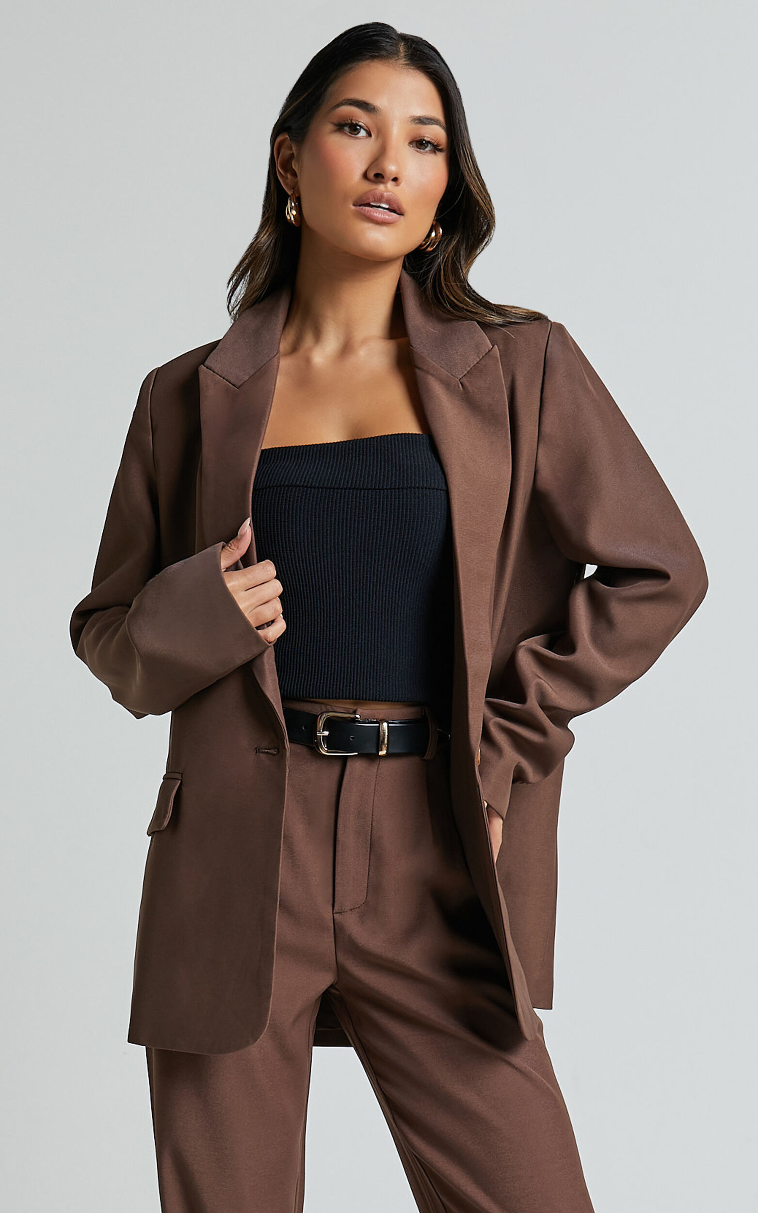 Caralina Blazer Oversized Single Breasted Blazer in Chocolate