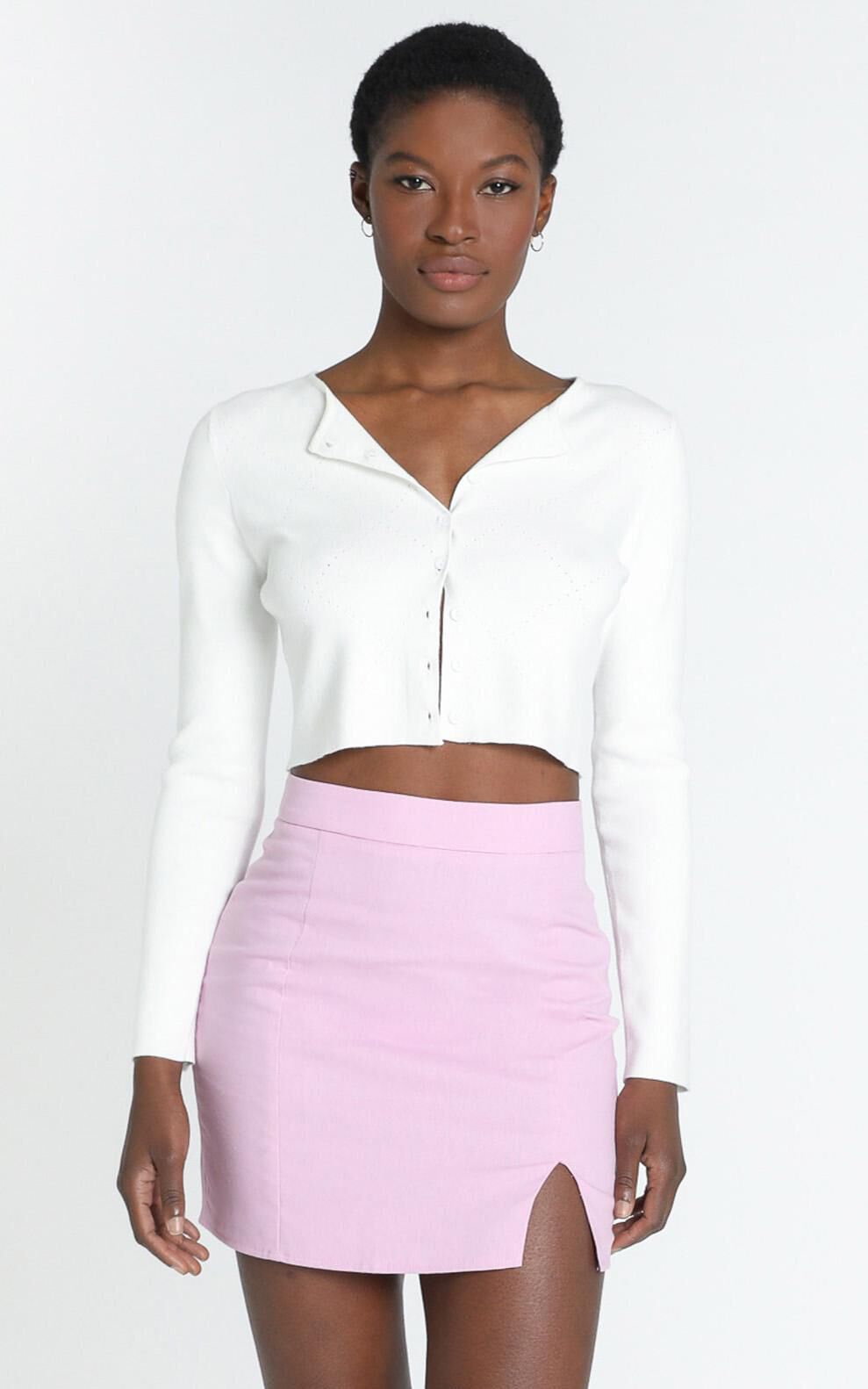 International Babe Mini Skirt in Lilac Linen Look