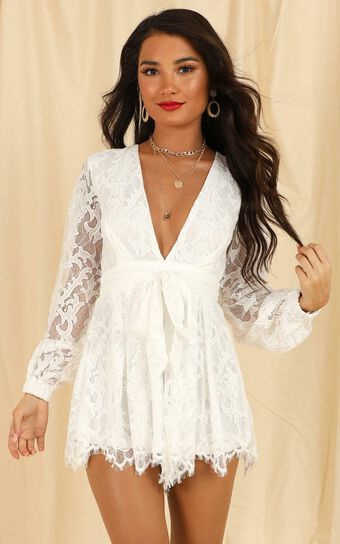 Come Go With Me Playsuit In White Lace