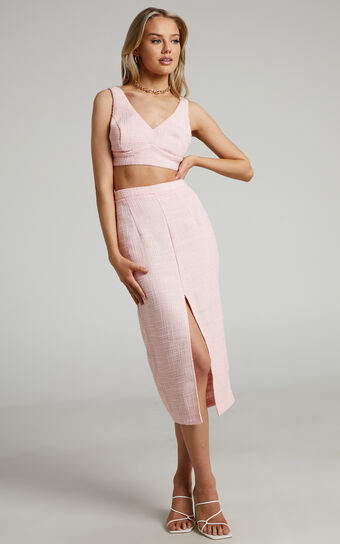 Agnes Boucle Two Piece Set - Tweed Check Crop Top and High Waisted