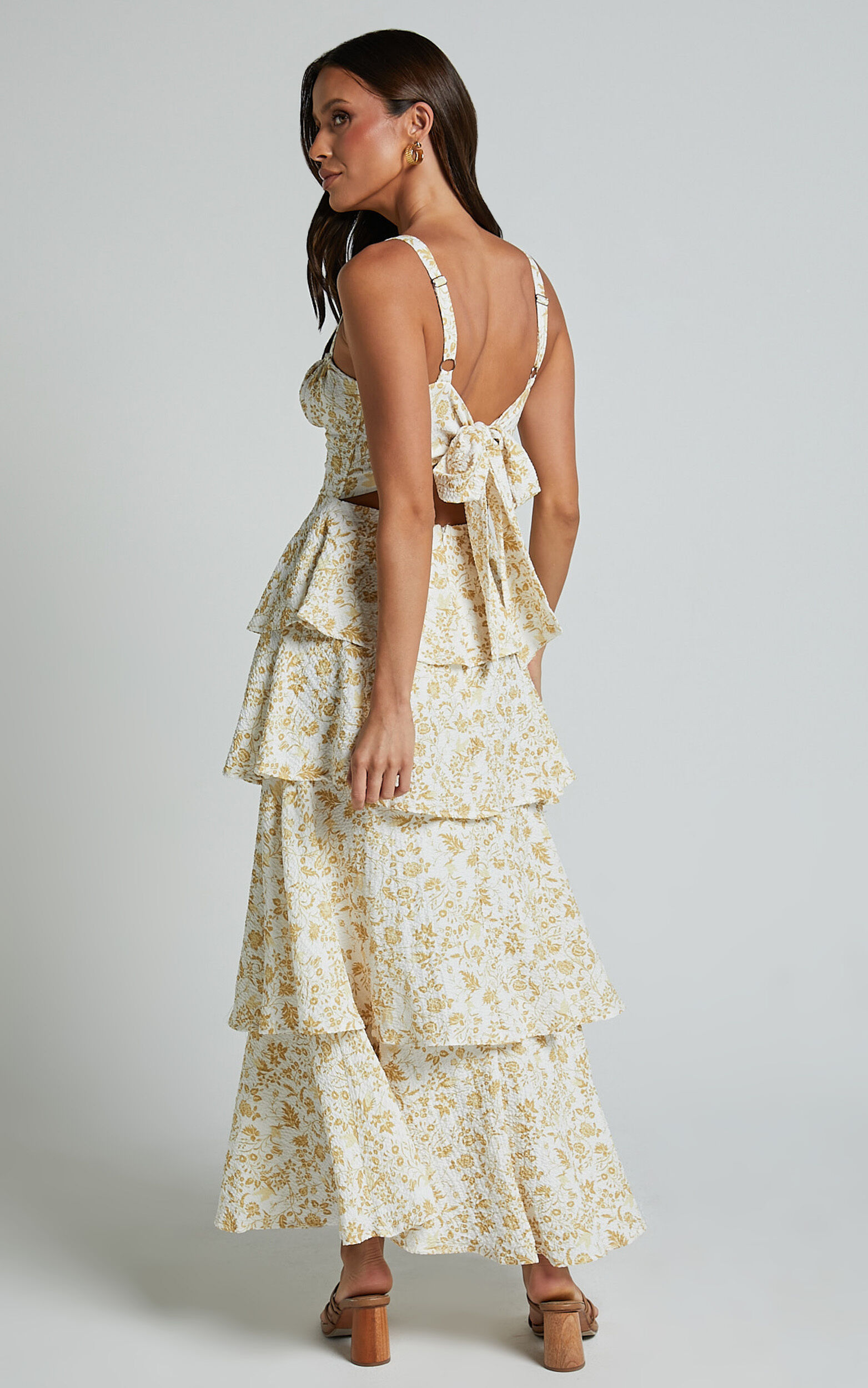 Lorma Midi Dress Ruched Layered Dress in Yellow Showpo EU