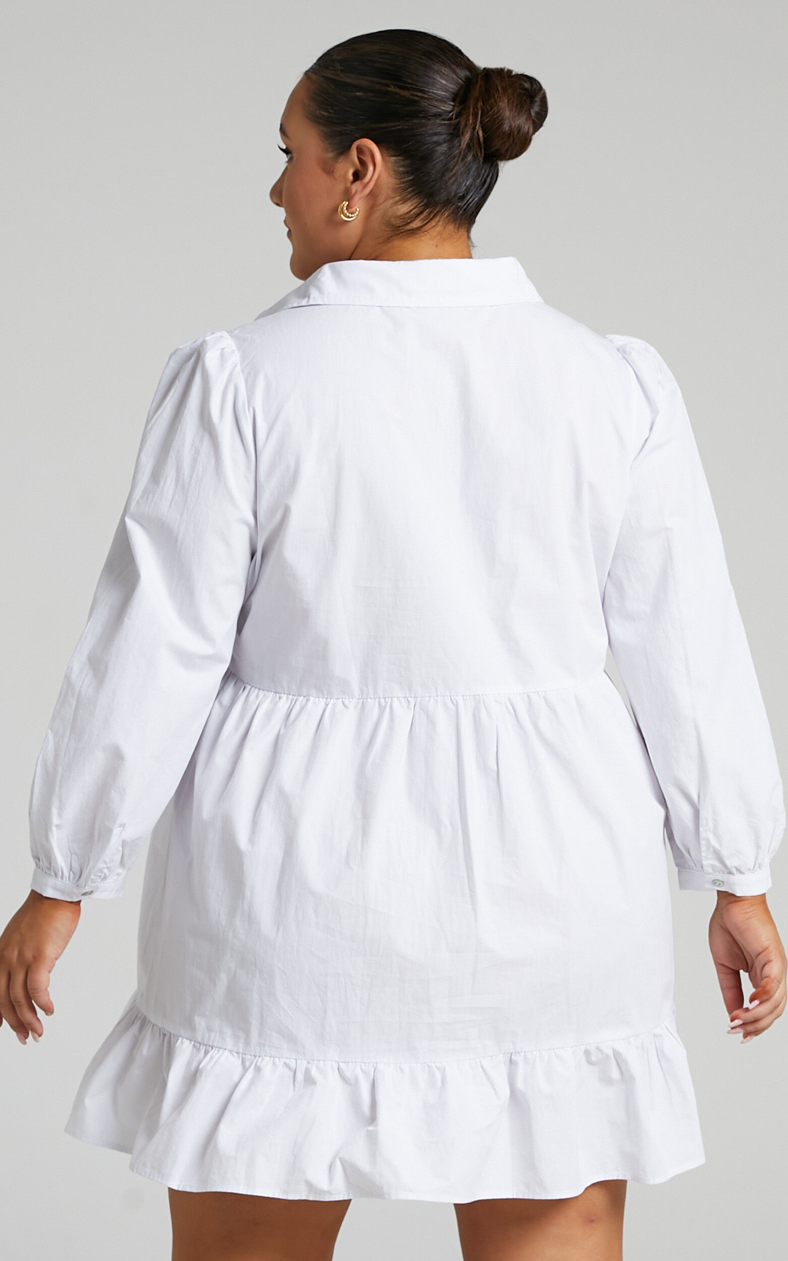 White Frill Hem Shirt Dress
