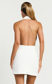 Evaline Mini Dress - Halter Cowl Neck Low Back Dress in Ivory