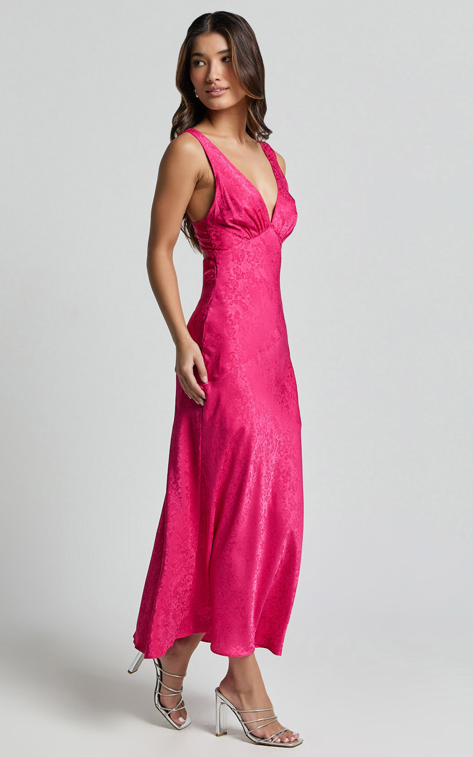Cohen Midi Dress - Jacquard Satin Midi Dress in Pink | Showpo USA