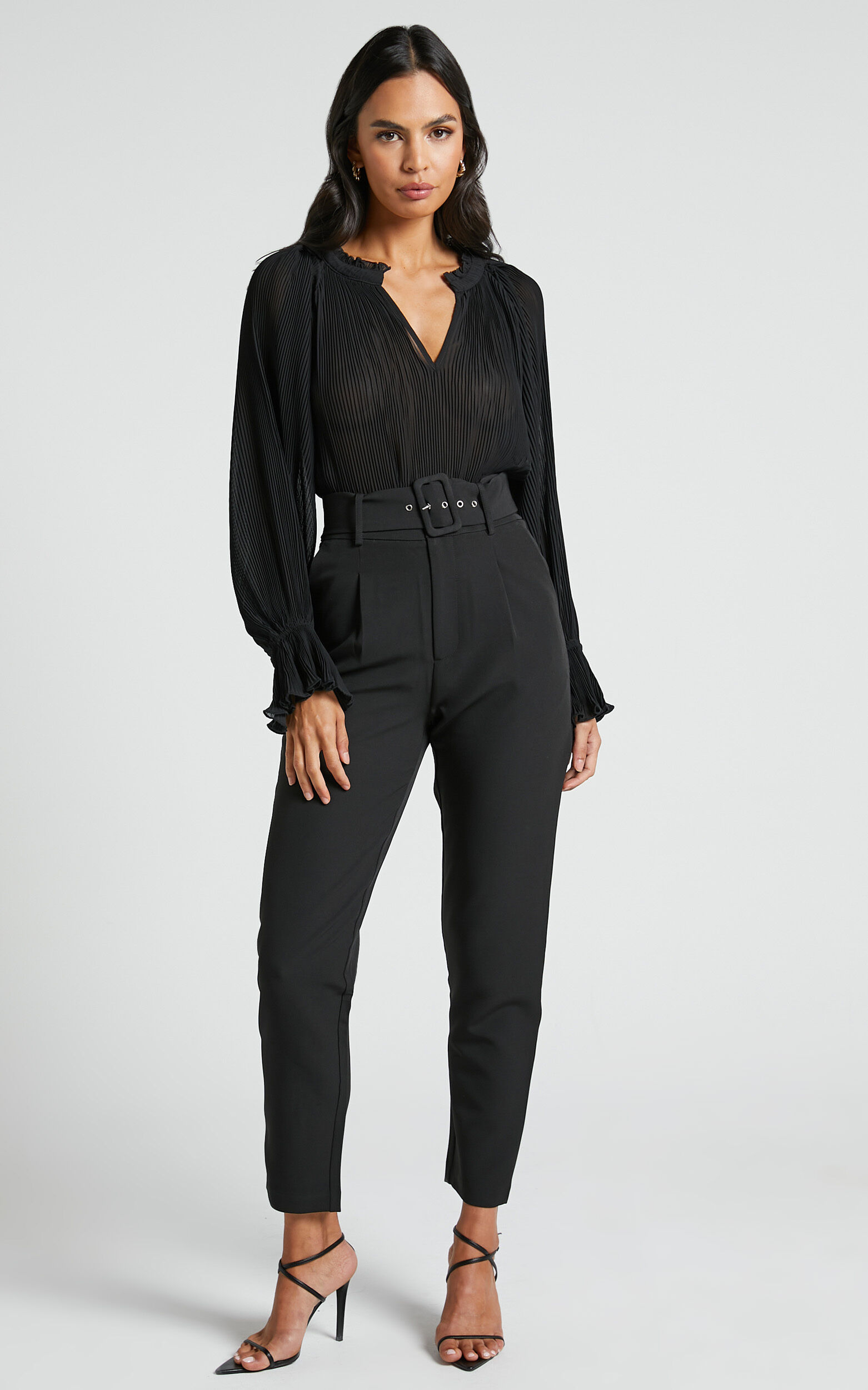 Milica Trousers Belted High Waisted Trousers in Black Showpo USA