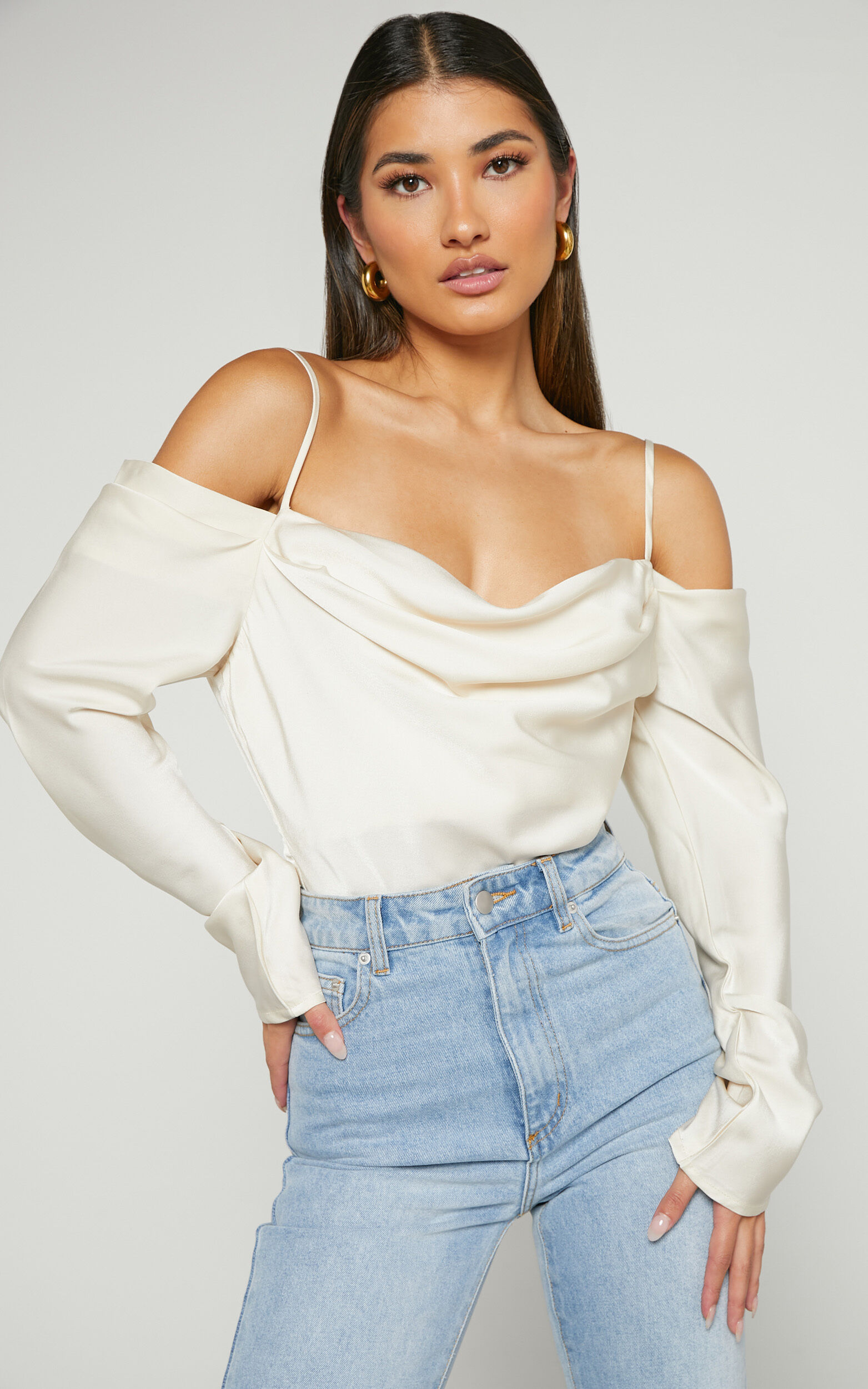 Cream colored off store the shoulder top
