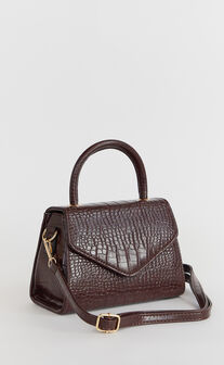 Marilou Bag - Croc Embossed Top Handle Crossbody Bag in Brown