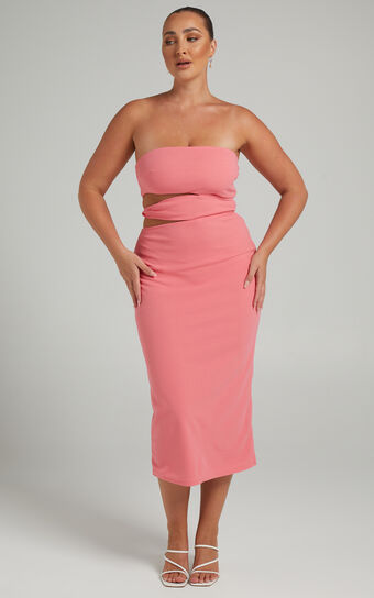 Alvana Strapless Cut out Midi Dress in Pink