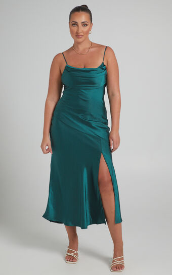 Monica Dress in Emerald Satin